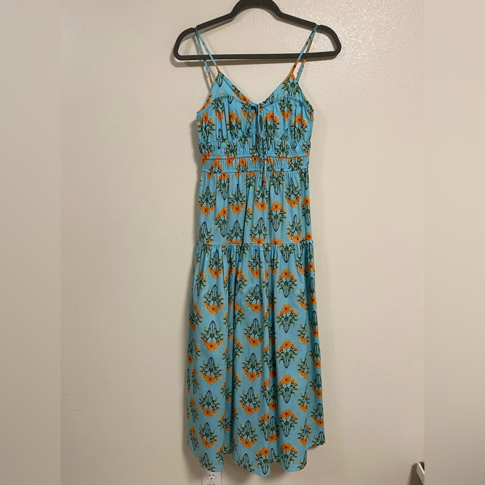Moon River Dress Women’s Size Small Mint floral print Cotton MIDI Summer Dress